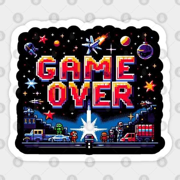 Game Over - 80s retro gaming C64 style Sticker by Ravenglow